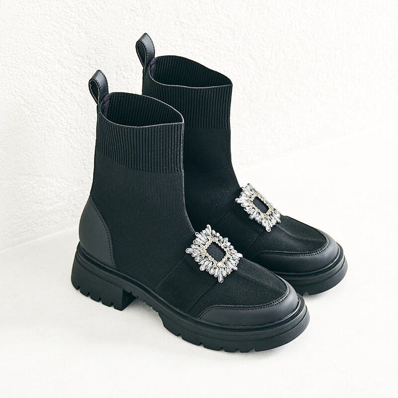 ORiental TRaffic「バックルビジューニットブーツ/31437」|ショートブーツ|