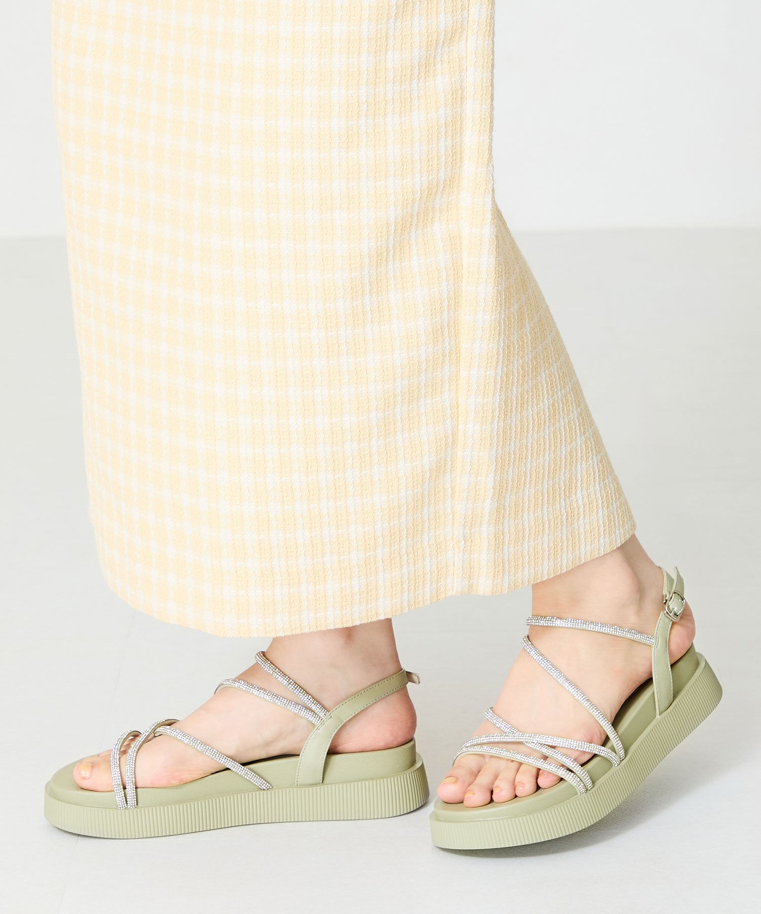 ORiental TRaffic「【追加】ラインストーンストラップサンダル/41217 サンダル 人気 トレンド 売れてる ラインストーン」|サンダル|GREEN