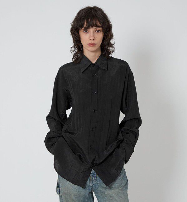 ASTRAET「＜ASTRAET＞ストライプ シアー レギュラーカラーシャツ UNISEX」|シャツ・ブラウス|BLACK