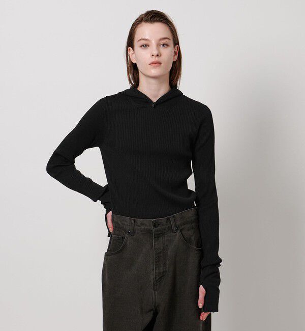 ASTRAET「＜ASTRAET＞フーデッド リブニット」|ニット・セーター|BLACK