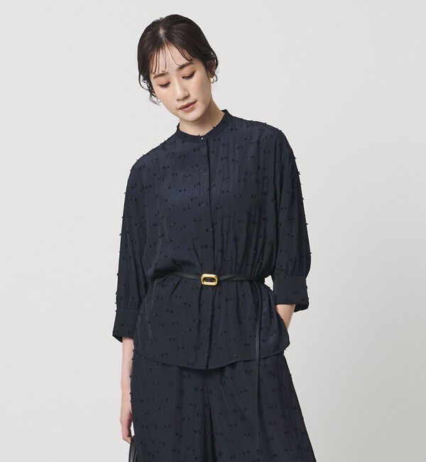 UNITED ARROWS「ドットカットジャガード シャツ ブラウス ‐ウォッシャブル‐」|シャツ・ブラウス|NAVY