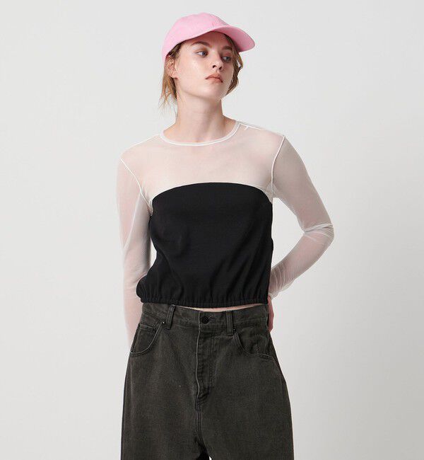 ASTRAET「＜ASTRAET＞フライスxシアー コンビ クルーネックカットソー」|Tシャツ・カットソー|WHITE