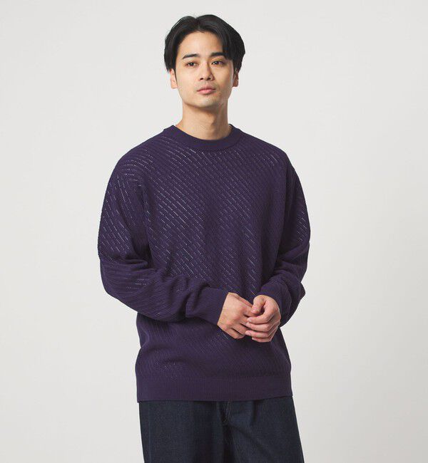 UNITED ARROWS green label relaxing「メッシュ レイヤード クルーネック ニット」|ニット・セーター|PURPLE