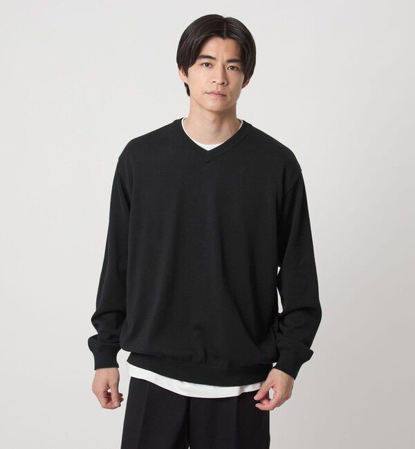 UNITED ARROWS green label relaxing「プレーン レイヤード Vネック ニット」|ニット・セーター|BLACK