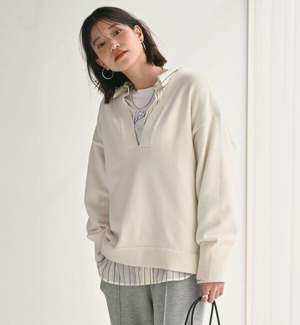 UNITED ARROWS green label relaxing「【WEB限定】＜at ease＞スキッパー プルオーバー ニット ウォッシャブル」|ニット・セーター|