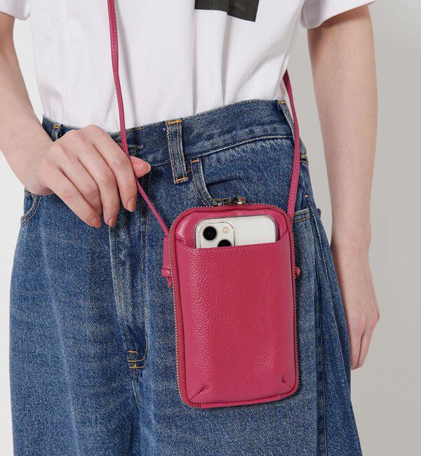 BEAUTY&YOUTH UNITED ARROWS「レザー ジップスリム ウォレットショルダー」|ショルダー・メッセンジャー|PINK