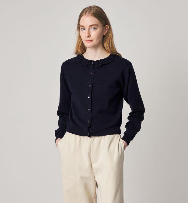 STEVEN ALAN「＜Steven Alan＞コットン カシミヤ フリル カーディガン」|カーディガン|NAVY