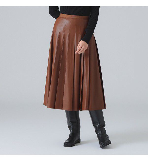 Demi-Luxe BEAMS 「フェイクレザー プリーツスカート」|スカート|BROWN