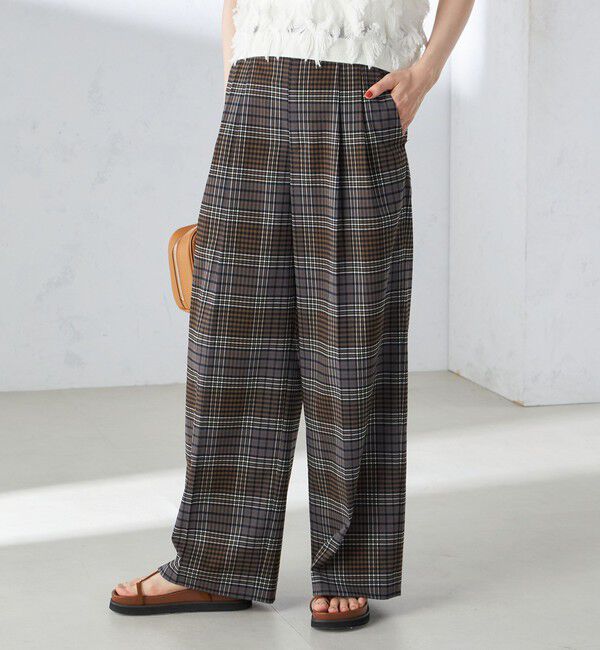 SHIPS for women「〈手洗い可能〉ウール混 チェック タック ワイド パンツ」|その他|