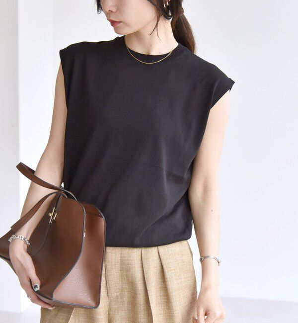 quaranciel「quaranciel:〈接触冷感〉フレンチスリーブ ベーシック シアー ニット プルオーバー」|ニット・セーター|