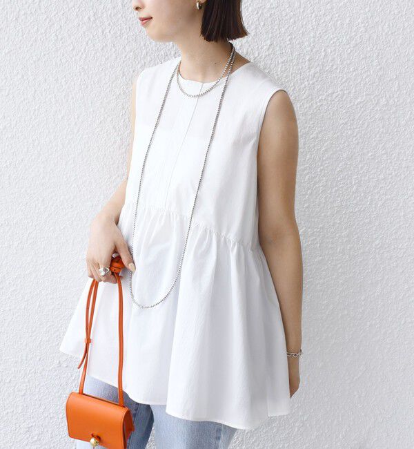 SHIPS for women「〈接触冷感 / 撥水加工〉TEX BRID(R)タフタ ギャザー ノースリーブ ブラウス」|シャツ・ブラウス|