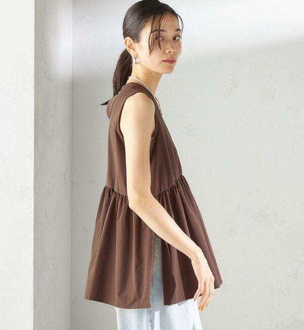 SHIPS for women「〈接触冷感 / 撥水加工〉TEX BRID(R)タフタ ギャザー ノースリーブ ブラウス」|シャツ・ブラウス|