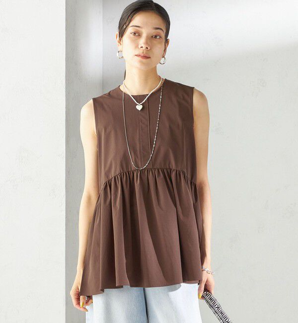 SHIPS for women「〈接触冷感 / 撥水加工〉TEX BRID(R)タフタ ギャザー ノースリーブ ブラウス」|シャツ・ブラウス|