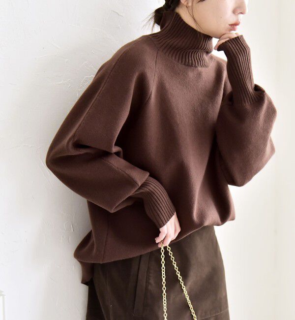 quaranciel「quaranciel:〈洗濯機可能〉タートルネック ラグラン ロングリブ ニット プルオーバー」|ニット・セーター|