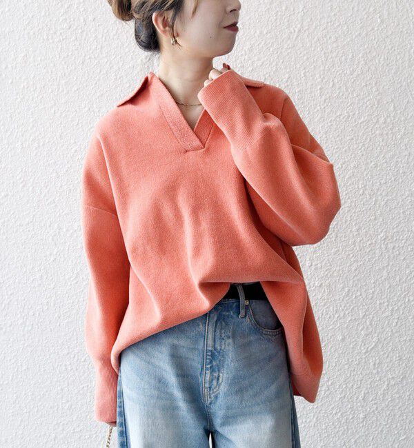 SHIPS any「SHIPS any:〈手洗い可能〉モールヤーン スキッパー ポロ ニット プルオーバー」|ニット・セーター|