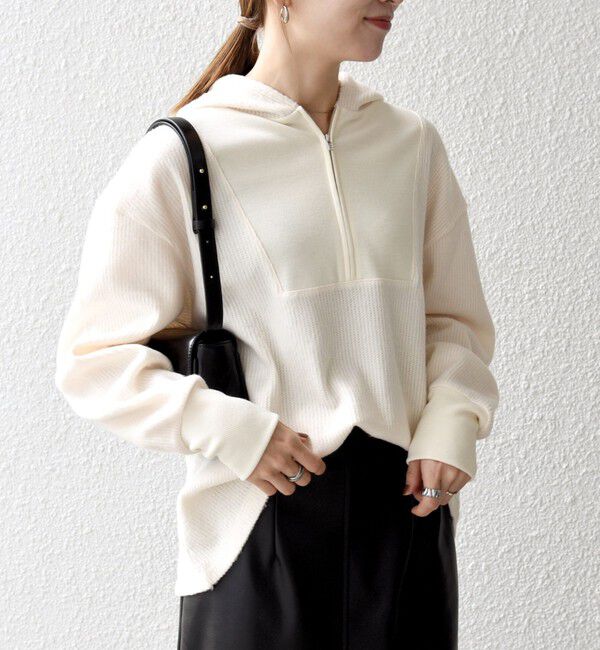 SHIPS any「SHIPS any:〈手洗い可能〉起毛 ワッフル ハーフジップ フーディー プルオーバー」|Tシャツ・カットソー|