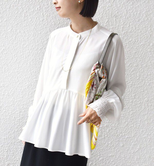 SHIPS for women「《予約》【WEB限定】〈手洗い可能〉ドット 花柄 袖 シャーリング ブラウス」|シャツ・ブラウス|