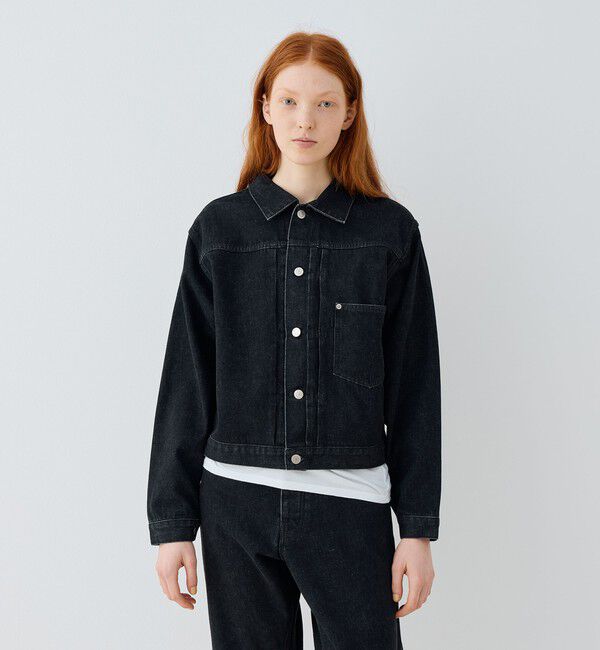 GALERIE VIE「ブラックデニム プリーテッドジャケット」|デニムジャケット|