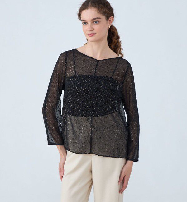 Ballsey「フォイルカットジャカード Vボートネックブラウス」|シャツ・ブラウス|