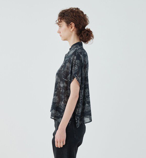 GALERIE VIE「LandScapeシルクストレッチ スタンドネックボックスシャツ」|シャツ・ブラウス|