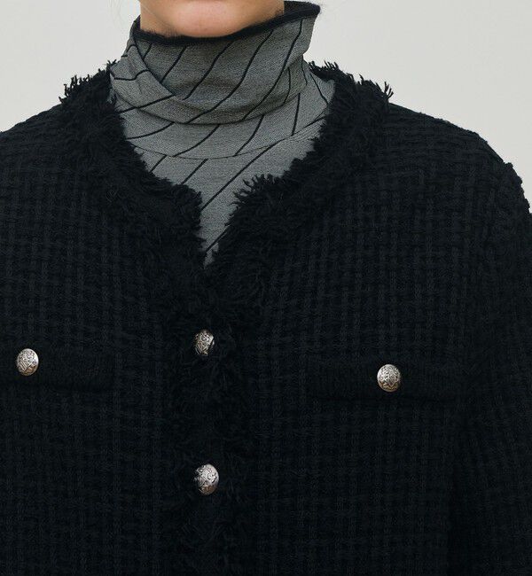 DES PRES「ツイードフリンジ 4ポケットジャケット」|ノーカラージャケット|