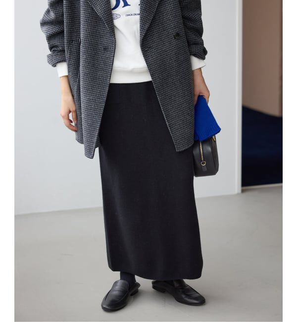 SLOBE IENA「《セットアップ対応可/追加》ウォッシャブルスムースニットスカート」|スカート|ブラック