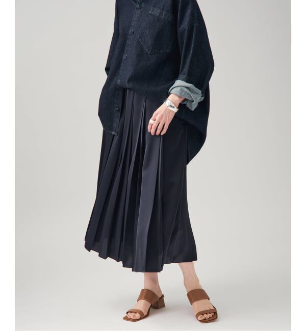 VERMEIL par iena「《追加》サテンプリーツスカート」|スカート|ネイビー