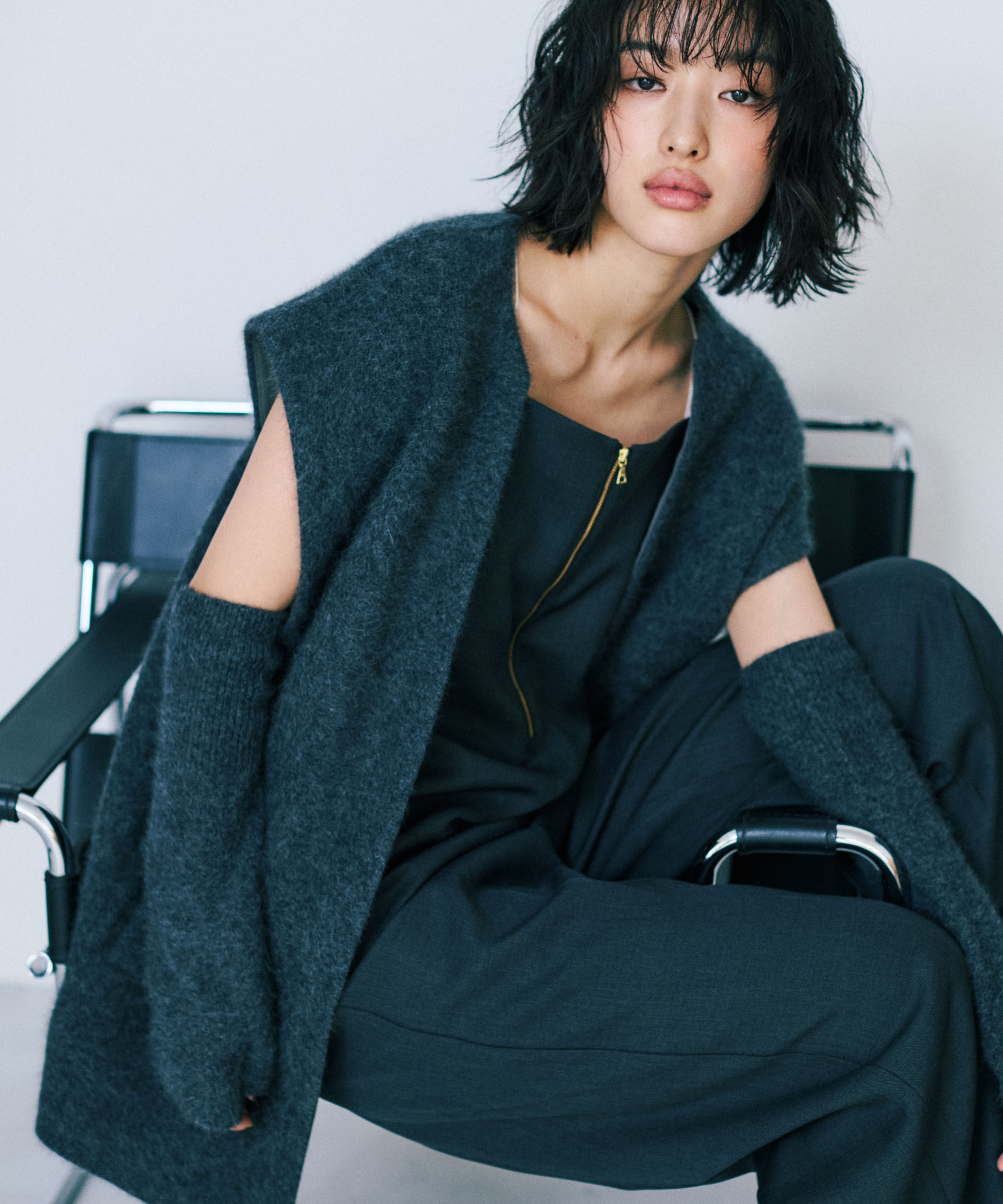 nano･universe「ウォッシャブルフォックスリバーニットジレ」|ニット・セーター|チャコール3