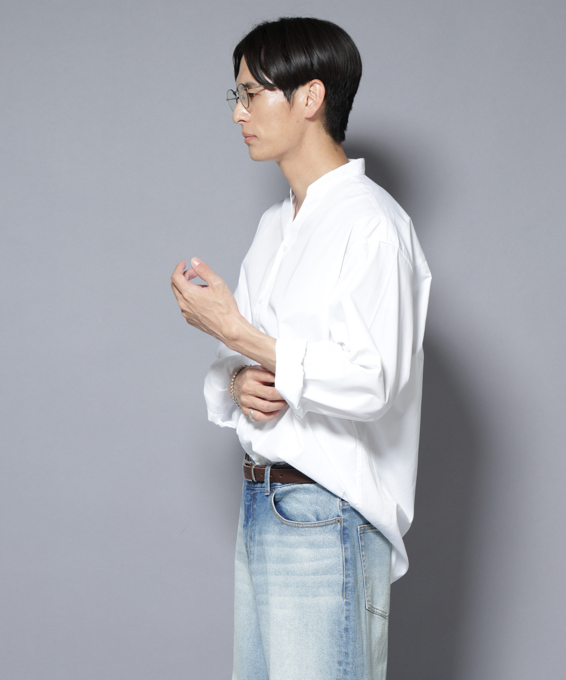 nano･universe「「大人のワイドシャツ」バンドカラー 長袖」|シャツ・ブラウス|