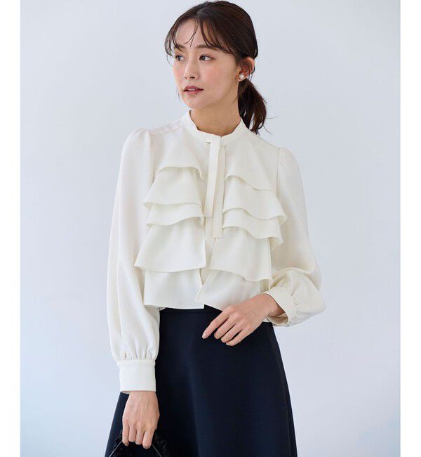 組曲「【KUMIKYOKU NAVY】コンフォータブルドレープ フリルブラウス」|シャツ・ブラウス|