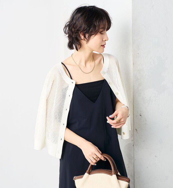 NOLLEY'S「《手洗い可能》スパンコールメッシュ5分袖カーディガン」|カーディガン|