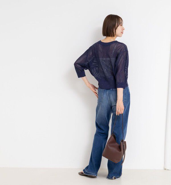 NOLLEY'S「《手洗い可能》スパンコールメッシュ5分袖カーディガン」|カーディガン|