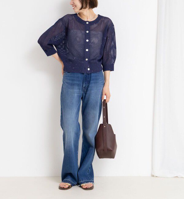 NOLLEY'S「《手洗い可能》スパンコールメッシュ5分袖カーディガン」|カーディガン|