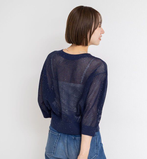 NOLLEY'S「《手洗い可能》スパンコールメッシュ5分袖カーディガン」|カーディガン|