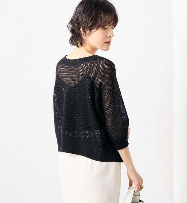 NOLLEY'S「《手洗い可能》スパンコールメッシュ5分袖カーディガン」|カーディガン|