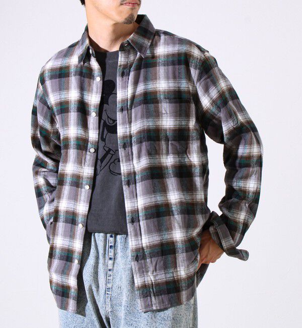 GLOSTER「＜つぶし衿＞U.S.COTTON混 レギュラーカラーチェックネルシャツ」|シャツ・ブラウス|カーキ