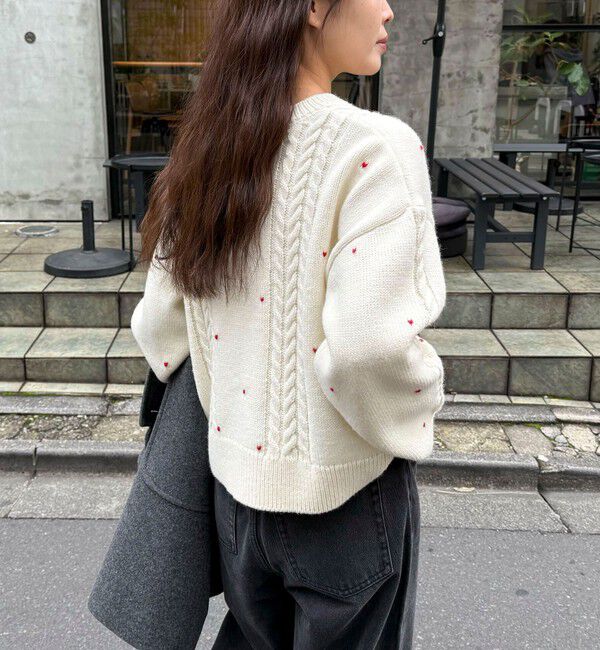 fredy emue「ハート刺繍柄編みニットプルオーバー」|ニット・セーター|