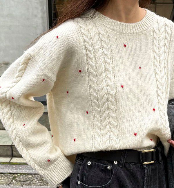 fredy emue「ハート刺繍柄編みニットプルオーバー」|ニット・セーター|