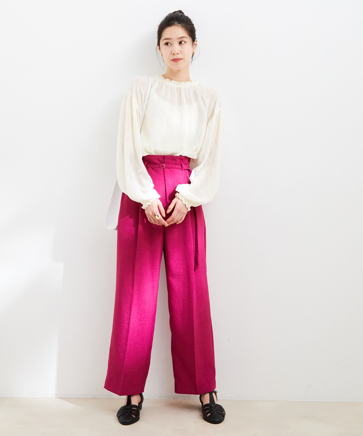 VIS「【接触冷感・洗える】美easy Dカンベルト付きワイドパンツ【セットアップ対応】」|スラックス|