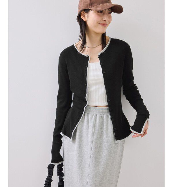 VIS「【WEB/一部店舗限定】配色メローバイカラーカーディガン」|カーディガン|ブラック(01)
