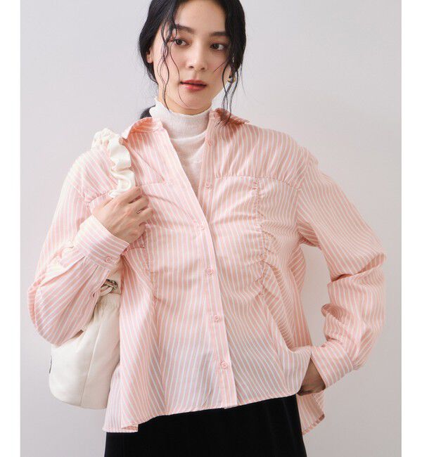 VIS「シャーリングギャザー切替シャツ/イージーケア」|シャツ・ブラウス|ピンク系(65)
