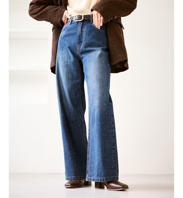 Rope&rsquo;Picnic「キラキラビジューデニム」|デニム|ネイビー(40)