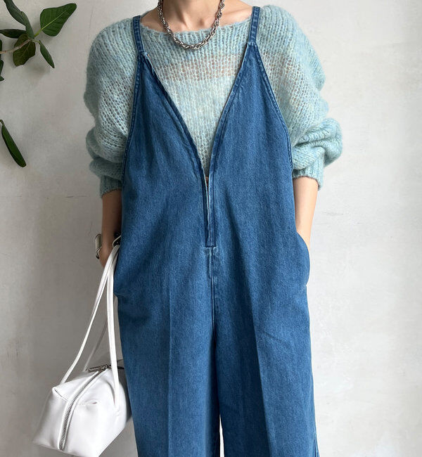  「細紐デニムフロントジップサロペット」|ワンピース|