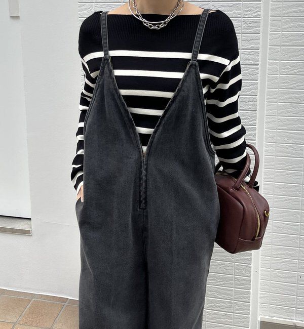  「細紐デニムフロントジップサロペット」|ワンピース|