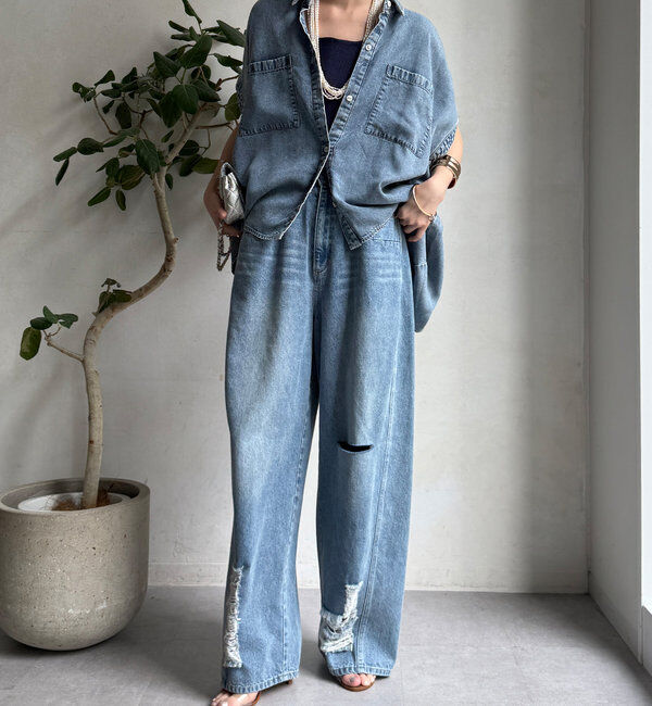  「ミドルオンスダメージデニム」|デニム|