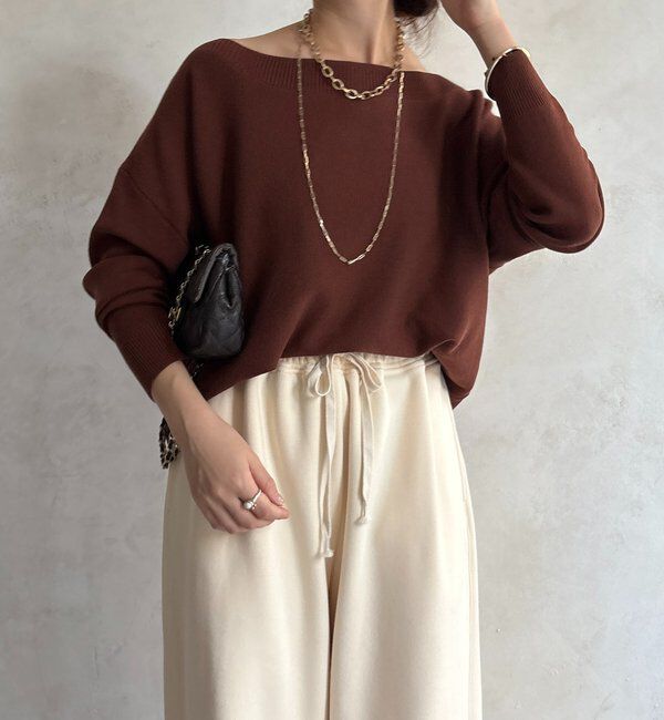  「ボートネックプルオーバー」|ニット・セーター|ブラウン