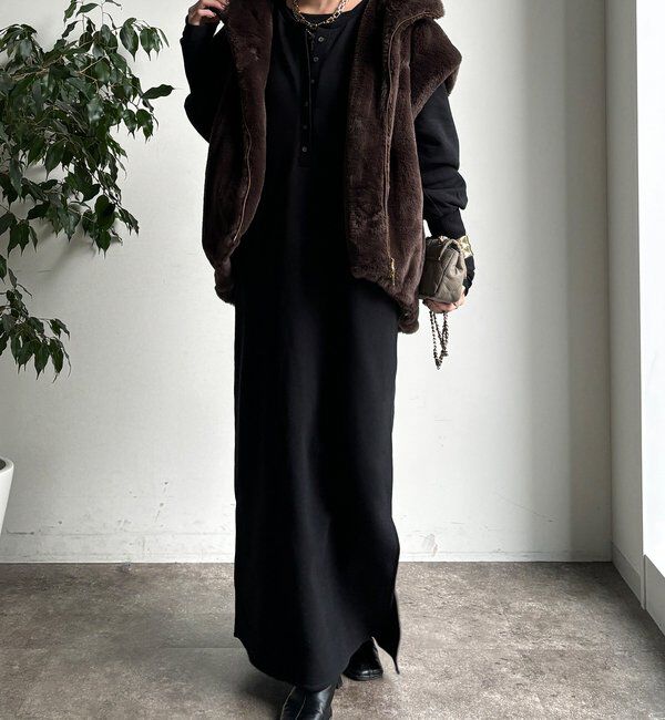  「裏毛裏起毛ヘンリーネックワンピース」|ワンピース|