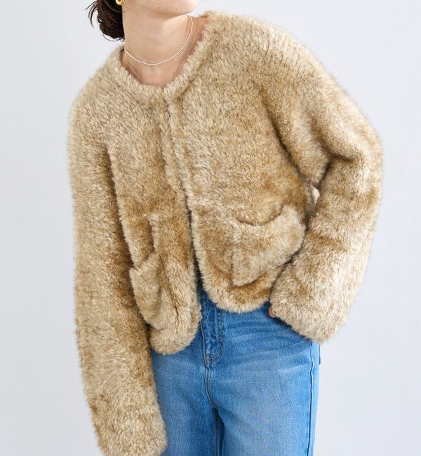  「【a Nice （ア ・ニース）】ニットファージャケット」|カーディガン|ベージュ