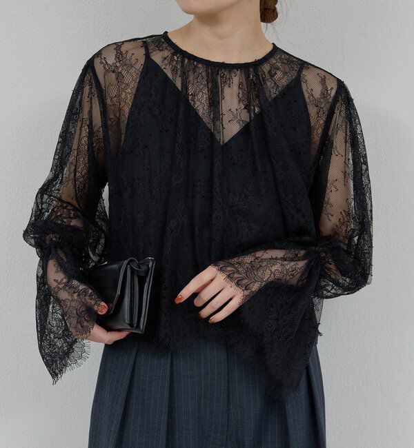 「【25th記念アイテム】レースフレアスリーブブラウス」|シャツ・ブラウス|ブラック