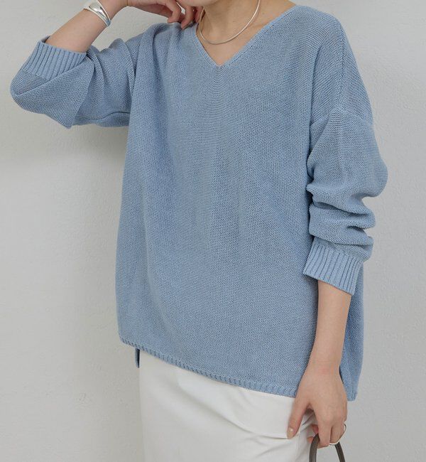 「【手洗い可】コットンメッシュプルオーバー」|ニット・セーター|ブルー
